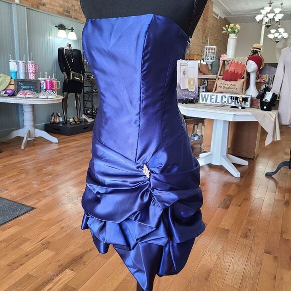 Jessica McClintock for Gunne Sax Blue Satin Bubble Dress Size 5 - Picture 2 of 8